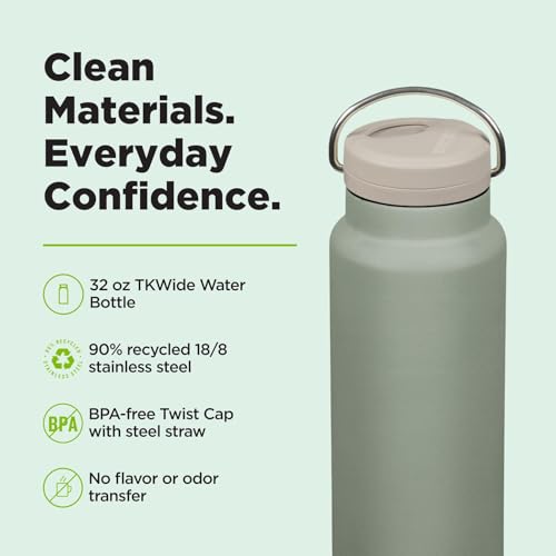 Klean Kanteen TKWide Insulated Bottle – Twist Cap, Steel Straw – Travel/Sports – Sea Spray 32 oz - color: Sea Spray