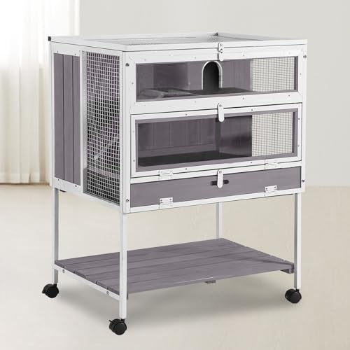 GUTINNEEN Guinea Pig Cage for Small Animals, Hamster Cage with Metal Iron Frame & Chew-Proof Aluminum Edges, 2-Story Small Animal Cage with Leak-Proof Tray, Hideout, and Storage Shelf, White
