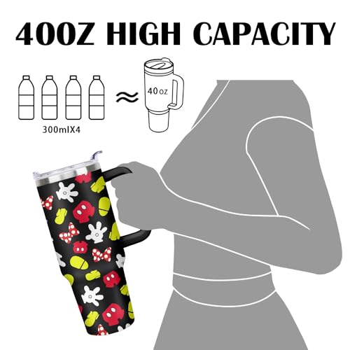 40oz Cartoon Mouse Tumbler with Handle and Straw Lid | Stainless Steel Insulated Tumbler, BPA FREE Travel Coffee Mug Cup for Car Cold and Hot - Birthday, Christmas Gift - color: Mouse, size: 40 Ounces