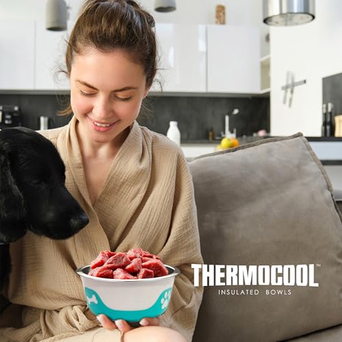 Thermocool Insulated Stainless Steel Pet Bowl - 64 Oz (XL) Non-Slip Feeding Dish Reduces Sliding & Spills, Keeps Water Cold & Food Warm, Dishwasher Safe (Light Blue) - color: Lt. Blue, size: XL 64 Oz