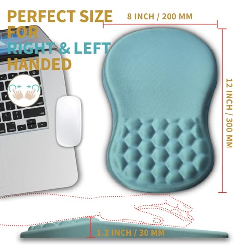 Hokafenle Ergonomic Mouse Pad Wrist Support with Massage Design, Wrist Rest Pain Relief Mousepad with Memory Foam&Non-Slip PU Base, Mouse Pads for Wireless Mouse & Desk (12x8 inch,Light Blue) - color: HK005-Light Blue