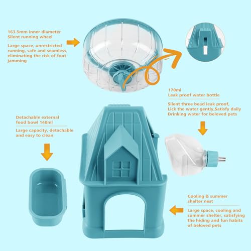 4 in 1 Silent Large Hamster Wheel Multifunctional Hamster Running Wheel Quite Running Spinner Wheel Accessories with Food Bowl Water Bottle for Hamsters Dwarf Gerbil (Blue) - color: Blue