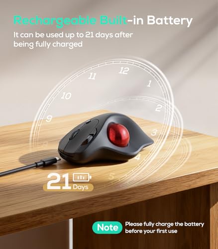 Nulea Wireless Trackball Mouse Ergonomic 21.7 Tilt Stand Thumb Control | Rechargeable mouse with 4 DPI levels,Bluetooth 2.4G connection,3 device switching,precise control,compatible with PC Mac - color: A-Red