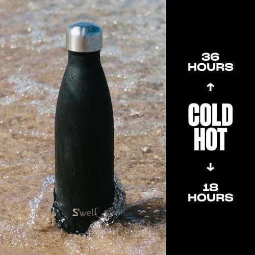 S’well Stainless Steel 17oz Water Bottle, Onyx Black, Triple-Layer Vacuum Insulated for 36 Hours Cold, 18 Hours Hot, BPA-Free, Durable and Portable - color: Onyx, size: 17 Ounces