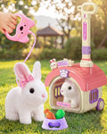 23Pcs Hopping Bunny Toy Set for Kids with Rolling Carrier House | Interactive Electric Walking Rabbit, Pretend Pet Care Grooming & Feeding Kit, Gift for Little Girls Toddlers 3-5 - style: rabbit