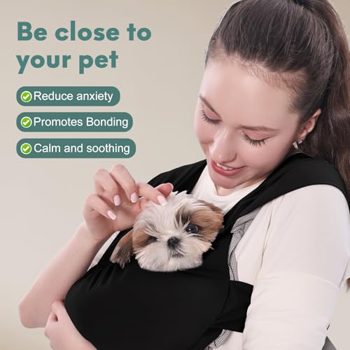 Supet Dog Sling Carrier for Small Pet, Adjustable Hands Free Front Backpack | Reduces Back & Neck Pain, Anti-Anxiety Chest Pouch, Soft Breathable Fabric, Fit Small Dogs, Cats, Puppy, Black Regular 0-9Lbs - color: Black, size: Regular