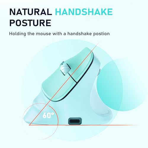 MEETION Ergonomic Wireless Vertical Mouse, Rechargeable, Green | Bluetooth 5.2 + 3.0 and USB connectivity, RGB backlight, 4 DPI adjustment, compatible with Windows, Mac, Android, PC and iPad - color: Right Green