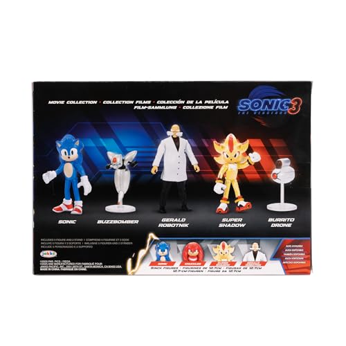 Sonic 3 Movie Action Figures 2.5-Inch Movie Collector Toy Figure Multi-Pack, Wave #3 Includes Sonic, Gerald Robotnik, Super S, Buzzbomber & Burrito Drone- Officially Licensed Toys | Sonic The Hedgehog Movie 3 Inch Mini Figure Wave 3 - 5-Pack Bundle
