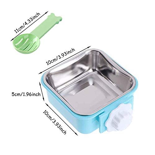 kathson 3PCS Crate Dog Bowl Hanging Cage Food Bowl Stainless Steel Removable Pet Food Spoon Water Feeder Bowls Coop Cup for Puppy Cat Bird Rabbit