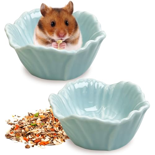Tfwadmx 2 Pcs Hamster Food Bowl, Ceramic Pet Hamster Bowl Dwarf Hamster Food Bowl Feeder Hamster Water Rat Bowl Small Animal Food Dish for Golden Bears, Hedgehogs, Dutch Pigs, Parrots (Blue) - color: Blue