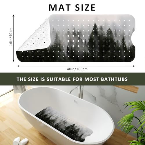 Misty Forest Bathtub Mat Non Slip, Baby Bath Mat for Tub Rubber Tub Mat, Kids Bath Mats for Bathroom Nature Trees Anti Slip Shower Mat with Suction and Drain Holes Machine Washable, 40″X16″ - color: C02, size: 40" x 16" (Rectangular)