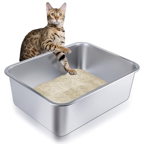 Stainless Steel Cat Litter Box - Large Metal High-Sided Pan for Cats, Pets, Non-Stick, Odor-Free, Easy to Clean, Splash-Proof, Durable (23.6" L x 15.8" W x 6" H) - size: 23.6" L x 15.8" W x 6" H