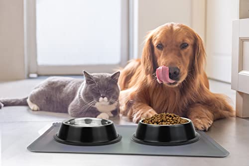 Stainless Steel Dog Bowls, Food and Water Non Slip Anti Skid Stackable Pet Puppy Dishes for Small, Medium and Large Dogs (2 Pack) - color: Black, size: ¾ Cup/7 oz