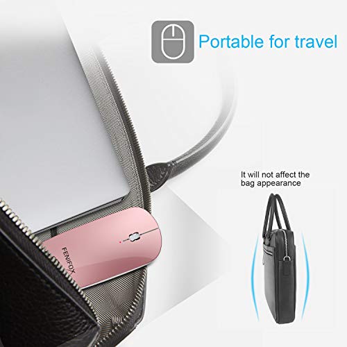 FENIFOX Bluetooth Mouse Slim, Whisper-Quiet Mini Flat Portable Mobile Mice Rechargeable Compatible with Laptop,PC,Android Windows Tablet (Rose Gold) | Flat, Portable, Whisper Quiet, 3 Buttons Design , 2400 DPI Precision for iPad Laptop MacBook Tablet iPho