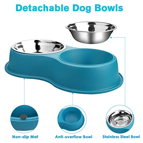 Epetslove Stainless Steel Dog Bowls Double Non-Slip Dog Water and Food Bowl | Pet Feeder Bowls, Dog Dishes, Raised Feeding Design, Double Bowls Set, For Puppies, Medium Dogs and Cats, Outdoor / Indoor - color: 7.Lake Blue, size: Medium-18oz