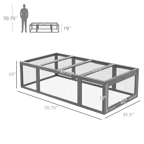 PawHut Large Wooden Rabbit Hutch Bunny Hutch Small Animal Habitat Enclosure Outdoor Run and Lockable Doors, Gray - color: Grey