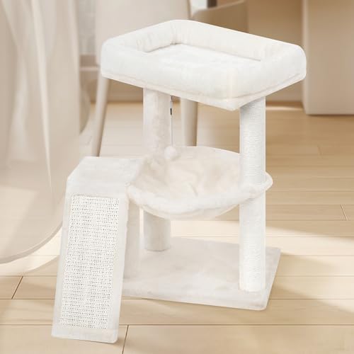 YOUPET Cat Tree with Cat Scratching Post for Indoor Cats, Cat Tower with Scratching Board and Playful Toy Balls, Cat Tree Tower with Cozy Hammock,Beige - color: Beige