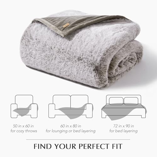 EVERGRACEHOME Faux Chinchilla Fur Throw Blanket, 72"x90", Champagne Fawn | Luxury, Super Soft, 1220GSM, Fluffy Cozy Mink, Reversible Velvet Back, Warm Thick Heavy Winter Queen Blanket for Bed, Gift - color: Champagne Fawn, size: 72"x90"