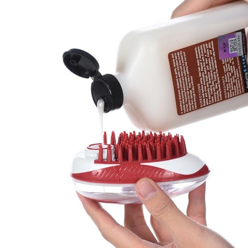 CHI for Dogs Soap Dispensing Palm Brush, Handheld Dog Bathing Scrubber with Built-In Shampoo Dispenser, Soft Rubber Bristles for Massaging and Deep Cleaning All Dog Coat Types, Red | Built-in shampoo dispenser, soft rubber bristles, massages while deep cl