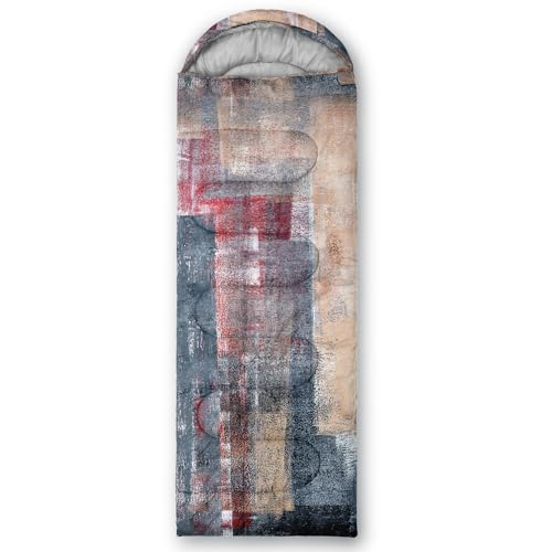 Sleeping Bags for Adults and Kids Backpacking Camping Sleeping Bags for Girls and Boys Lightweight Waterproof Cold/Warm 3-Season - color: Brown and Red graffiti