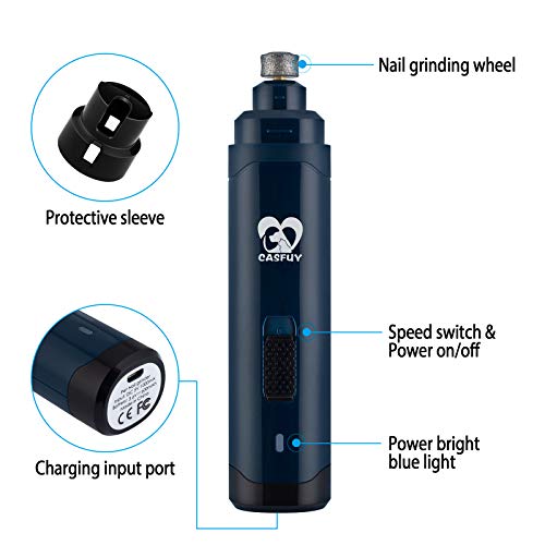 Casfuy Dog Nail Grinder Upgraded - Professional 2-Speed Whisper-Quiet Electric Pet Nail Trimmer Painless Paws Grooming & Smoothing for Small Medium Large Dogs & Cats (Dark Blue) - color: B-dark Blue