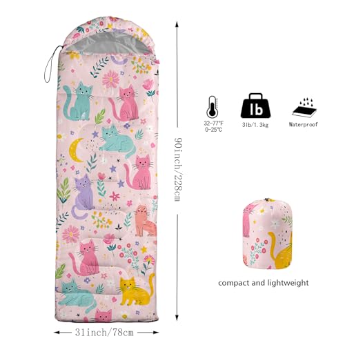 QOOMO Camping Sleeping Bags,3 Season Warm & Cool Weather,Lightweight,Waterproof Sleeping Bags for Adults & Kids,Traveling,and Outdoors,Camping Gear Equipment - color: Floral Cat 5