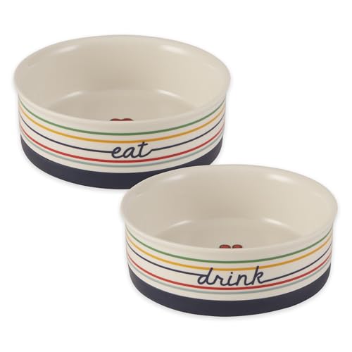 Bone Dry Ceramic Food Bowls, Non-Slip & Dishwasher Safe, Medium Set, 6x2 Eat/Drink - color: Eat/Drink, size: Medium Set, 6x2"