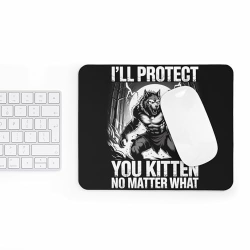 Funny Ill Protect You Kitten No Matter What Meme Mousepad Wolf And Cat Joke Desk Mat Non Slip Rubber Base Office Humor Gift For Coworkers Friends Cute Animal Work Desk Accessory - color: Wolf