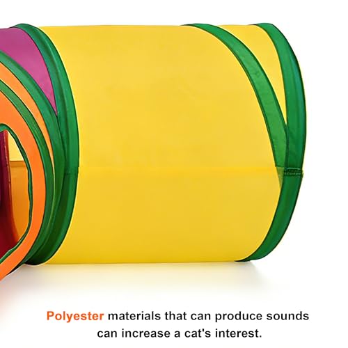 Cat Tunnels for Indoor Cats, Pet Tube Toy with Play Balls | H-4-Way Collapsible Tunnel with Interactive Hole for Kitty, Kitten, Rabbit, Puppy (Rainbow) - color: Rainbow