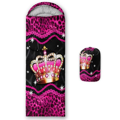 QOOMO Camping Sleeping Bags,3 Season Warm & Cool Weather,Lightweight,Waterproof Sleeping Bags for Adults & Kids,Traveling,and Outdoors,Camping Gear Equipment - color: pink crown
