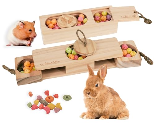 SoulThink® Advanced Interactive Wooden Pet Rabbit Toys - Sniff n' Snack Bunny Chew Toys for Rabbit Treats, Suited for Chinchilla Foraging, Guinea Pigs Boredom, and Hamster Enrichment (2 Set) - style: Sniff n' Snack - Advanced