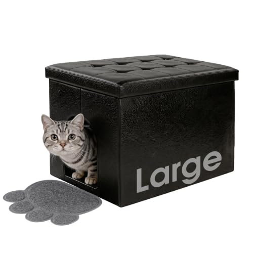 MEEXPAWS Cat Litter Box Enclosure Furniture Odor Control, Large | L Hidden Cat Litter Box Bench Ottoman, Cabinet Dog Proof, Waterproof Inside, Easy Clean, Easy Assembly, Black - color: Black, size: L 25.6'' x 17.7'' x 17.7''