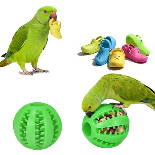 Bird Interactive Toys -1 Mini Ball & 5 Random Color Mini Shoes, Chewable Bird Cage Enrichment Toys for Parakeets Cockatiels Small Birds