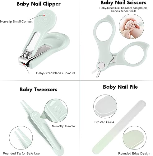 Baby Nail Clippers, 4-in-1 Safe Baby Nail Kit with Cute Case, Nail Clipper, Scissors, Tweezers, Nail File Set for Newborn, Infant, Toddler and Kids-Owl Green - color: Green