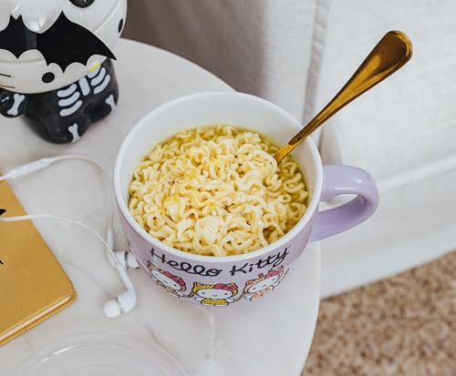 Silver Buffalo Sanrio Hello Kitty Jungle Animals Ceramic Soup Mug Bowl With Vented Lid and Handle For Ice Cream, Cereal, Beverages | Holds 24 Ounces