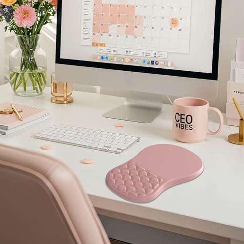Ergonomic Mouse Pad Wrist Support with Massage Design,Classic Pink Wrist Pain Relief Mousepad with Memory Foam,Non-Slip PU Base - color: A-04
