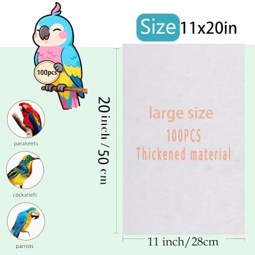 Bird Cage Liners-100PCS-11'' X 20''Disposable Non-WovenBird Cage Tray Liners, Disposable Sheets for Birds,Cages Accessories for Pet Bird Parrot