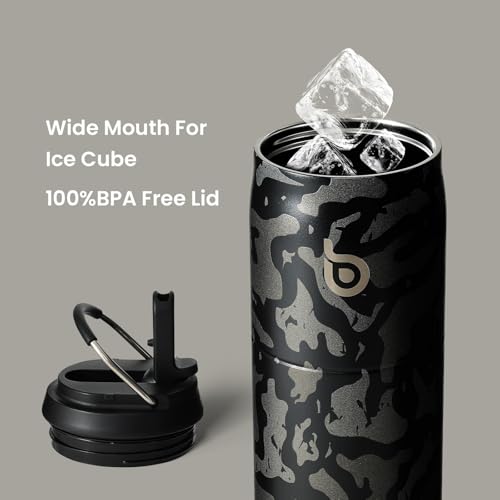 BOTTLE BOTTLE Stainless Steel Water Bottle 32 oz Black Camouflage | Straw Lid, Insulated Cup, Stay Cold Hot, Leak-Proof, Wide Mouth Water Bottles for Men - color: Black Camouflage
