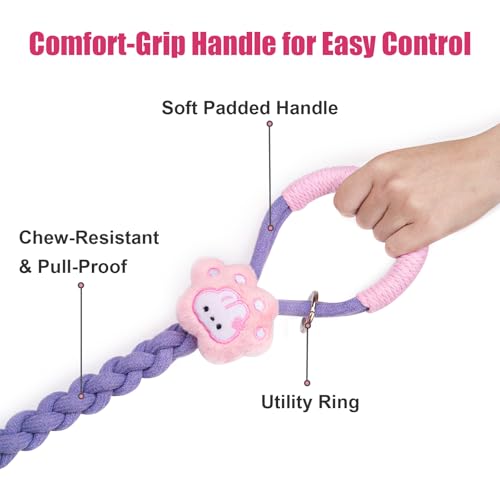 4FT Heavy Duty Braided Rope Dog Leash, Soft Cotton Design with Locking Clip for Medium & Large Dogs – Ideal for Walking & Training (Rabbit) - color: rabbit