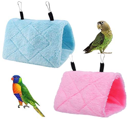 2 Pack Warm Bird Nest House Bed Hanging Hammock Sleeping Bed Plush Hanging Snuggle Cave Happy Hut for Pet Parrot Cockatiel Cockatoo Parakeet Conure African Grey Macaw (Blue&Pink) - color: Blue and Pink
