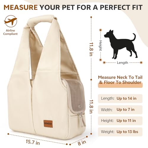 Dog Purse Carrier for Small Dogs and Cats, Soft-Sided Pet Tote Bag with 6 Large Pockets, Collapsible Travel Puppy Carrier, Fits Pets up to 13 lbs (Beige, 15.7" L x 8" W x 11.8" H) - color: Beige, size: 15.7"L x 8.0"W x 11.8"H
