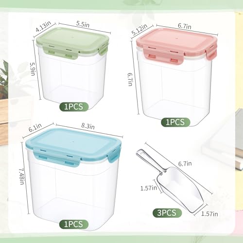 Patelai 6 Pcs Dog and Cat Food Storage Containers with Scoops Set Plastic Pet Food Storage Containers Stackable Airtight Dry for Kitchen 1.27, 2.4, 4 Qt (Pink,Blue,Green) - color: Pink,Blue,Green
