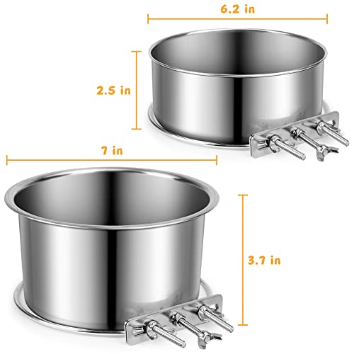 Stainless Steel Dog Bowls, ShineMe 40oz & 60oz No Spill Dog Crate Water and Food Bowls with Hanging Hook for Kennel, Cage and More, 7.0 x 3.7” & 6.2 x 2.5” Feeder Dish for Large and Medium Dogs - color: Silver, size: L (7.0x3.7'' & 6.2x2.5'')