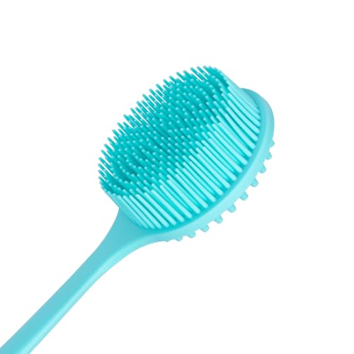 DNC Silicone Back Scrubber for Shower, Soft Bath Body Brush with Long Handle (Blue) - color: Blue