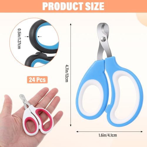 24 Pcs Cat Nail Trimmers & Cat Claw Clippers Bulk, Pet Nail Clippers Set for Cats, Kittens, Dogs, Puppies, Rabbits, Grooming Essentials for Cattery, Breeders, Pet Salons(12 Colors)