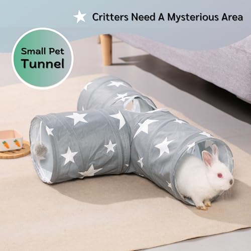 JanYoo Guinea Pig Tunnel 3 Way Guinea Pigs Hideout Foldable Small Animal Hideaway Play Tube Toys for Bunny Rabbit Hedgehogs Hamster Chinchilla Ferret Accessories(Star)