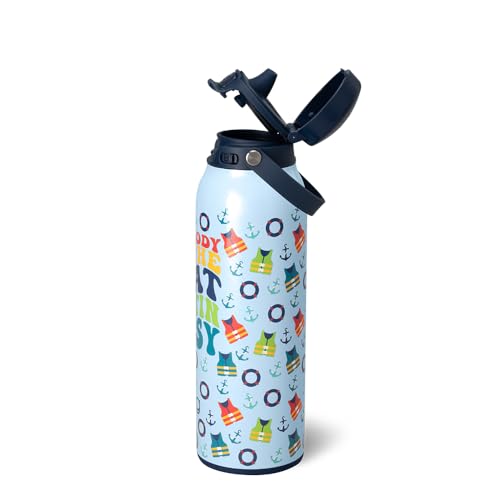 Swig Life 32oz EZ Fill Water Bottle with Straw Lid, Errbody on the Boat | Leakproof Lid - Double Wall Insulated Stainless Steel - Lid, Straw & Lock - Cup Holder Friendly - Dishwasher Safe - color: Errbody Boat, size: 32 Ounces