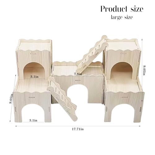 Large Wooden Hamster House Castle with Double Decker,Large Hamster, Wooden Hamster Houses,Dwarf Hamster Habitat Hideout with Climbing Ladder,Large Guinea Pig Castle Detachable Hideouts(c) - color: BrownC