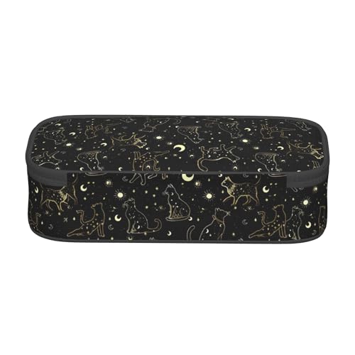 Yrebyou Cat Pencil Case Big Storage Pencil Pouch Multi-Functional Pen Bag Cute Lightweight Organizer for Aldult Office College - color: Gold