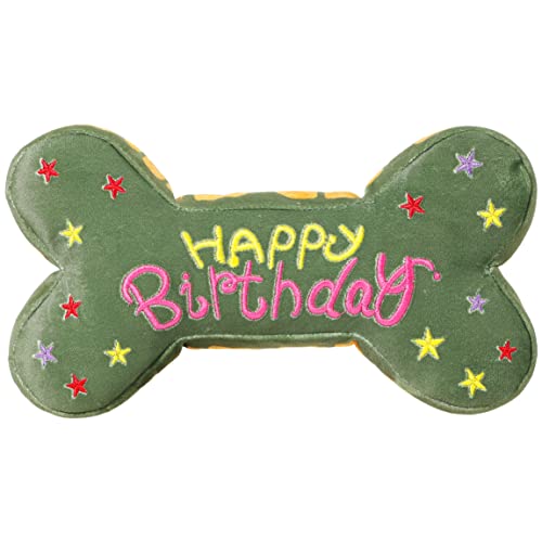 Tamu style Dog Birthday Toy Gift, 10-Inch Squeaky Bone Cake Plush, Green - color: Green